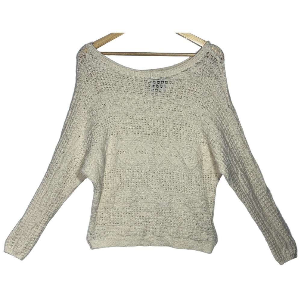 Abercrombie & Fitch Cream Cable Knit Cotton Long Sleeve Scoop Neck Sweater Sz M